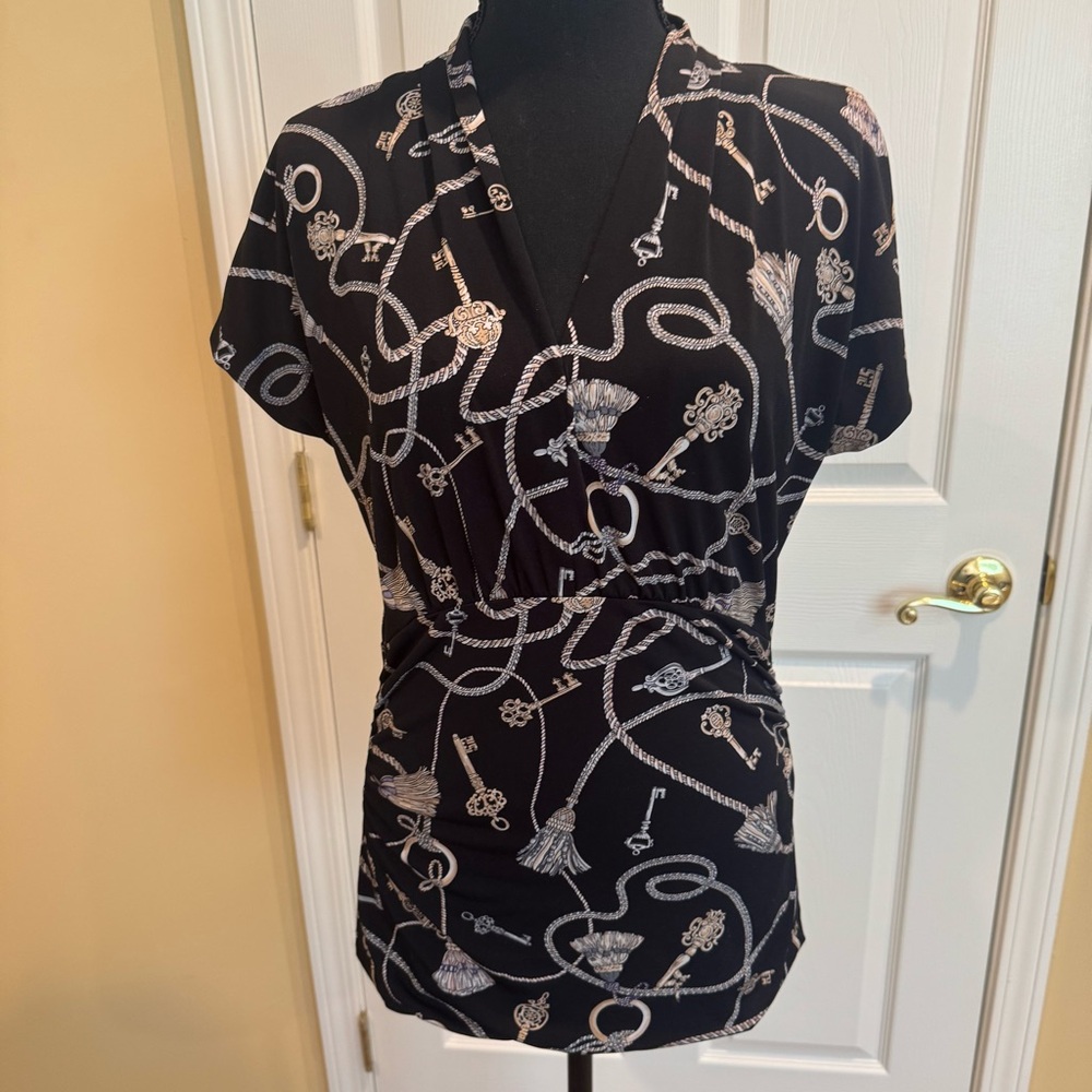 WHBM Black Patterned Women's Top, Small